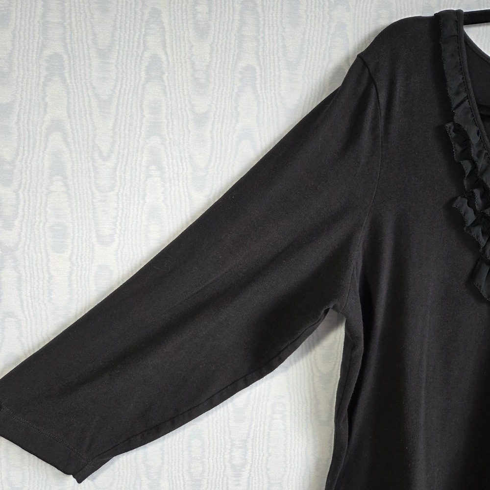 Chicos Womens XL (3) Black 3/4 Sleeve Pima Cotton Ruffle Neck‎ Top Whimsygoth - Picture 2 of 7
